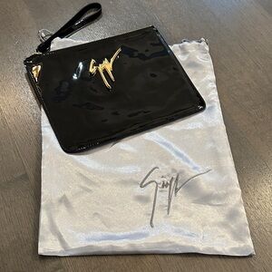 Giuseppe Zanotti Black Patent Clutch with Gold Logo